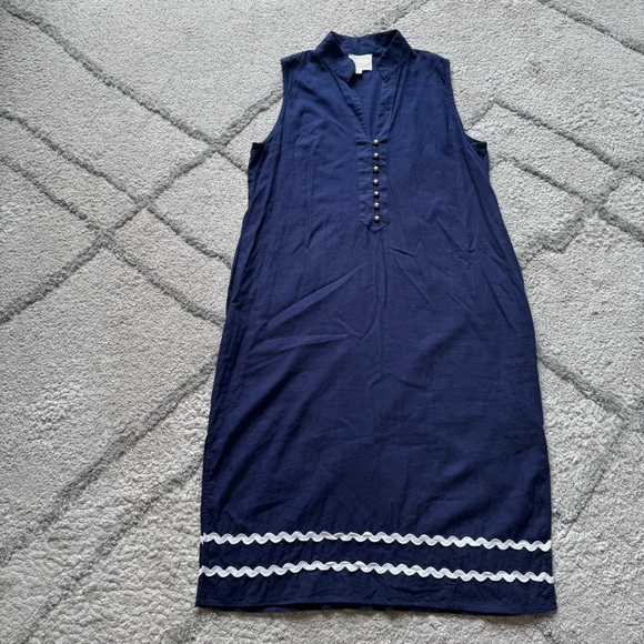 Sail to Sable navy blue Sleeveless linen Button Midi Dress XL - Picture 2 of 10